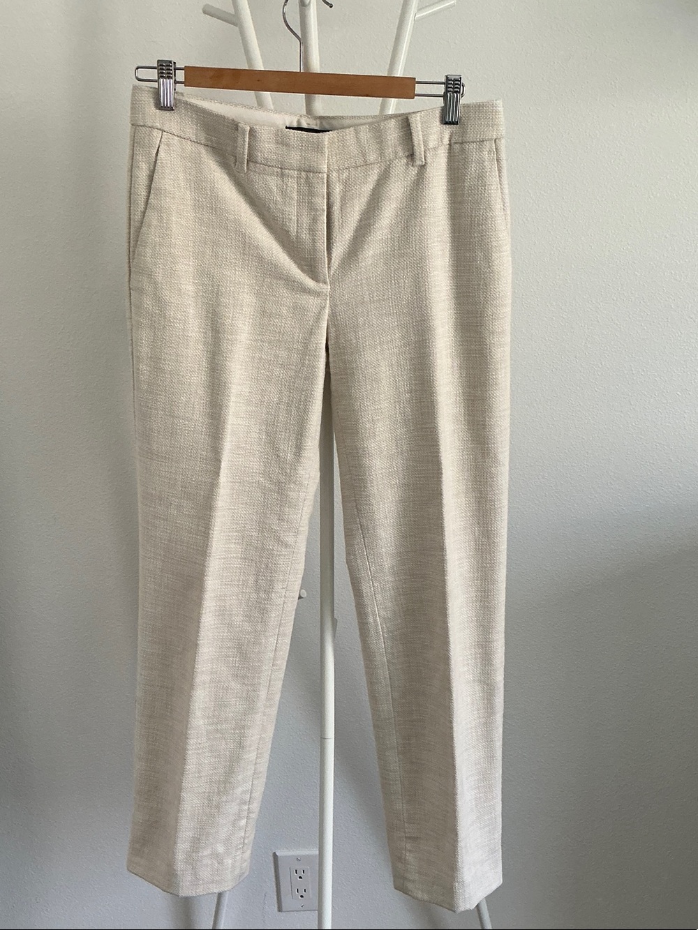 Ann Taylor Cream Straight-Leg Trousers